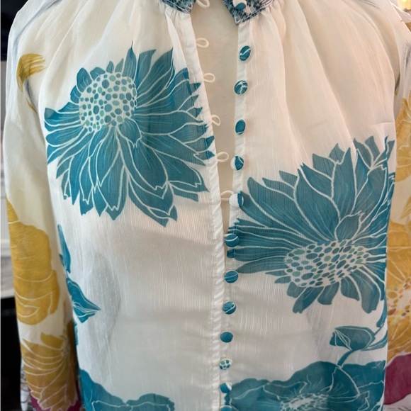 Floral sheer Button-Up Blouse - Multicolor - Picture 5 of 6